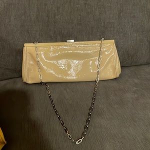 Kenneth Cole Tan Patent Leather Clutch With Chain